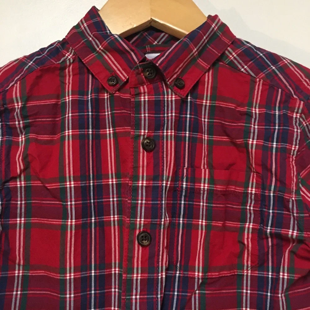Gymboree Plaid Button Down Shirt Boys Size‎ 6 Red Navy Green Long Sleeve Woven